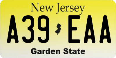 NJ license plate A39EAA
