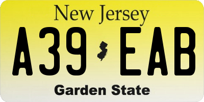 NJ license plate A39EAB