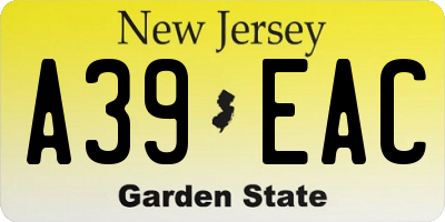 NJ license plate A39EAC