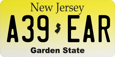 NJ license plate A39EAR