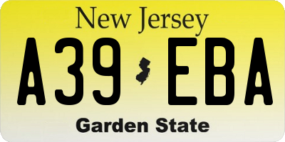 NJ license plate A39EBA