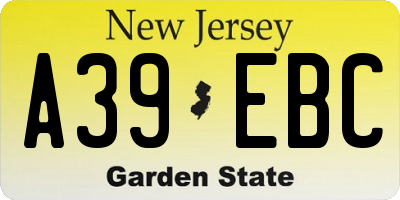 NJ license plate A39EBC