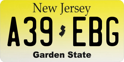 NJ license plate A39EBG