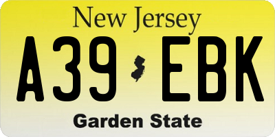 NJ license plate A39EBK