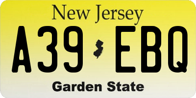 NJ license plate A39EBQ