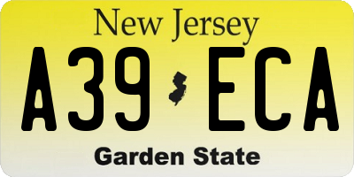 NJ license plate A39ECA