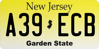NJ license plate A39ECB