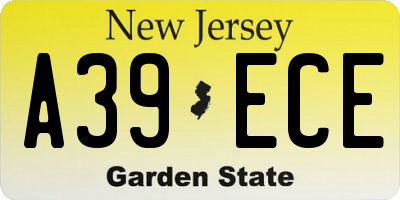NJ license plate A39ECE