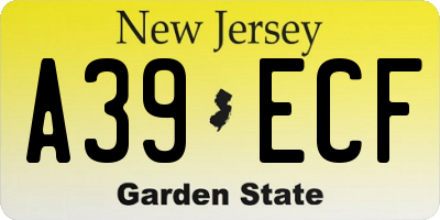 NJ license plate A39ECF