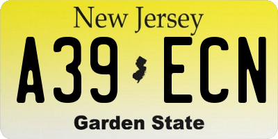 NJ license plate A39ECN