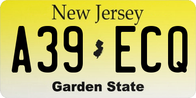 NJ license plate A39ECQ