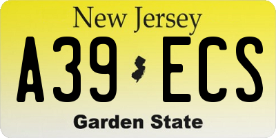 NJ license plate A39ECS