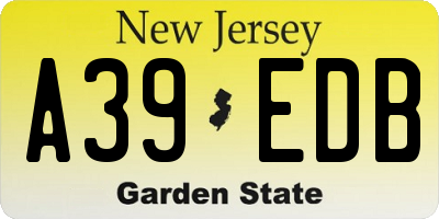 NJ license plate A39EDB