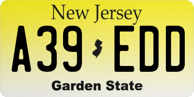 NJ license plate A39EDD