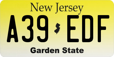 NJ license plate A39EDF