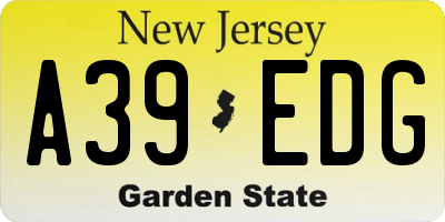 NJ license plate A39EDG