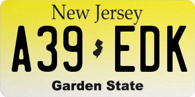 NJ license plate A39EDK