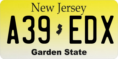 NJ license plate A39EDX