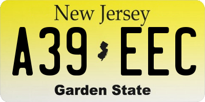 NJ license plate A39EEC