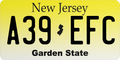 NJ license plate A39EFC