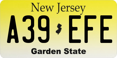 NJ license plate A39EFE