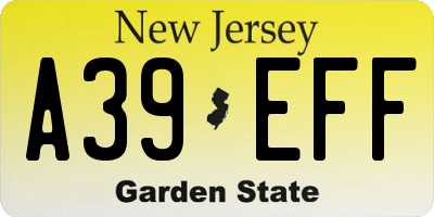 NJ license plate A39EFF