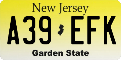 NJ license plate A39EFK