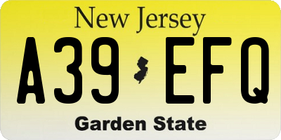 NJ license plate A39EFQ