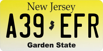 NJ license plate A39EFR