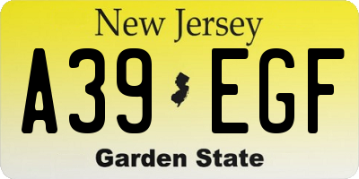NJ license plate A39EGF