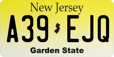 NJ license plate A39EJQ