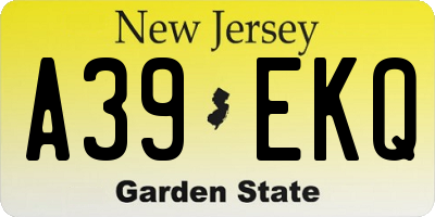 NJ license plate A39EKQ