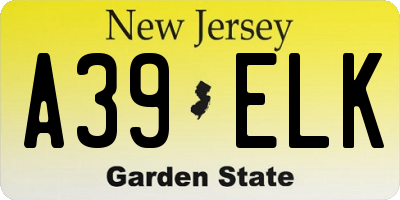 NJ license plate A39ELK