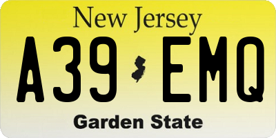NJ license plate A39EMQ