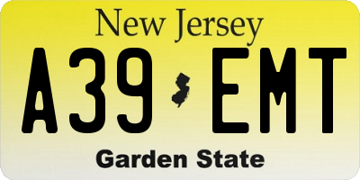 NJ license plate A39EMT