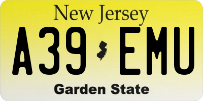 NJ license plate A39EMU