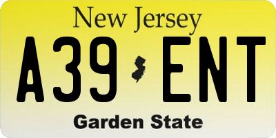 NJ license plate A39ENT