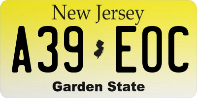 NJ license plate A39EOC