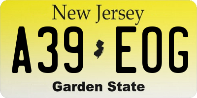 NJ license plate A39EOG