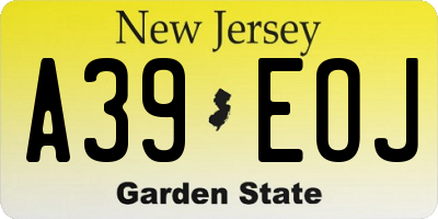 NJ license plate A39EOJ