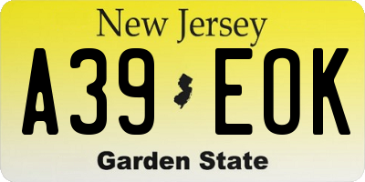 NJ license plate A39EOK