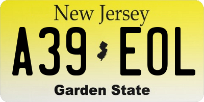 NJ license plate A39EOL