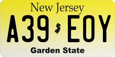 NJ license plate A39EOY