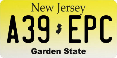 NJ license plate A39EPC