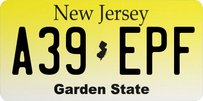 NJ license plate A39EPF