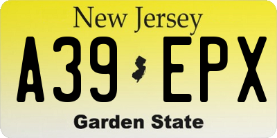 NJ license plate A39EPX