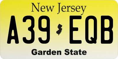 NJ license plate A39EQB