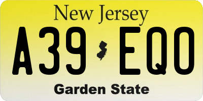NJ license plate A39EQO