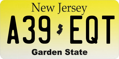 NJ license plate A39EQT
