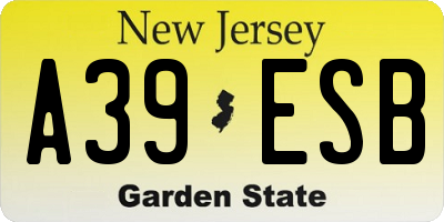 NJ license plate A39ESB